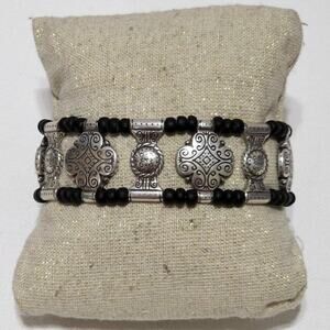 Brighton silver and black scrolled western wide bracelet‎
